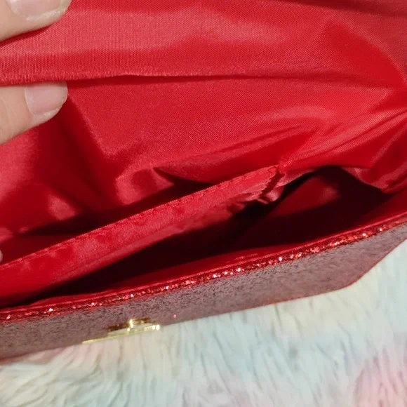 FLASH SALE! NWT Jimmy Choo Parfums Red Glitter Crossbody Bag Gold Chain Strap - Picture 10 of 12